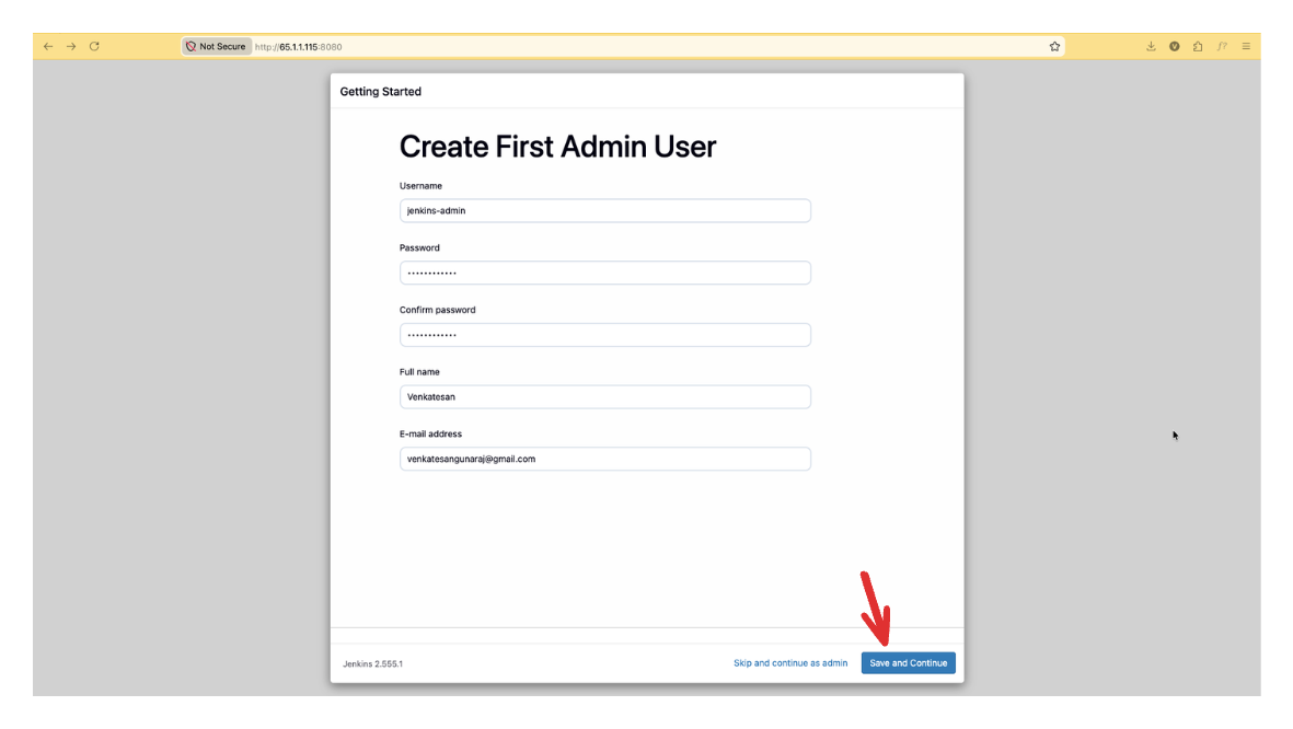 Create the Jenkins admin account