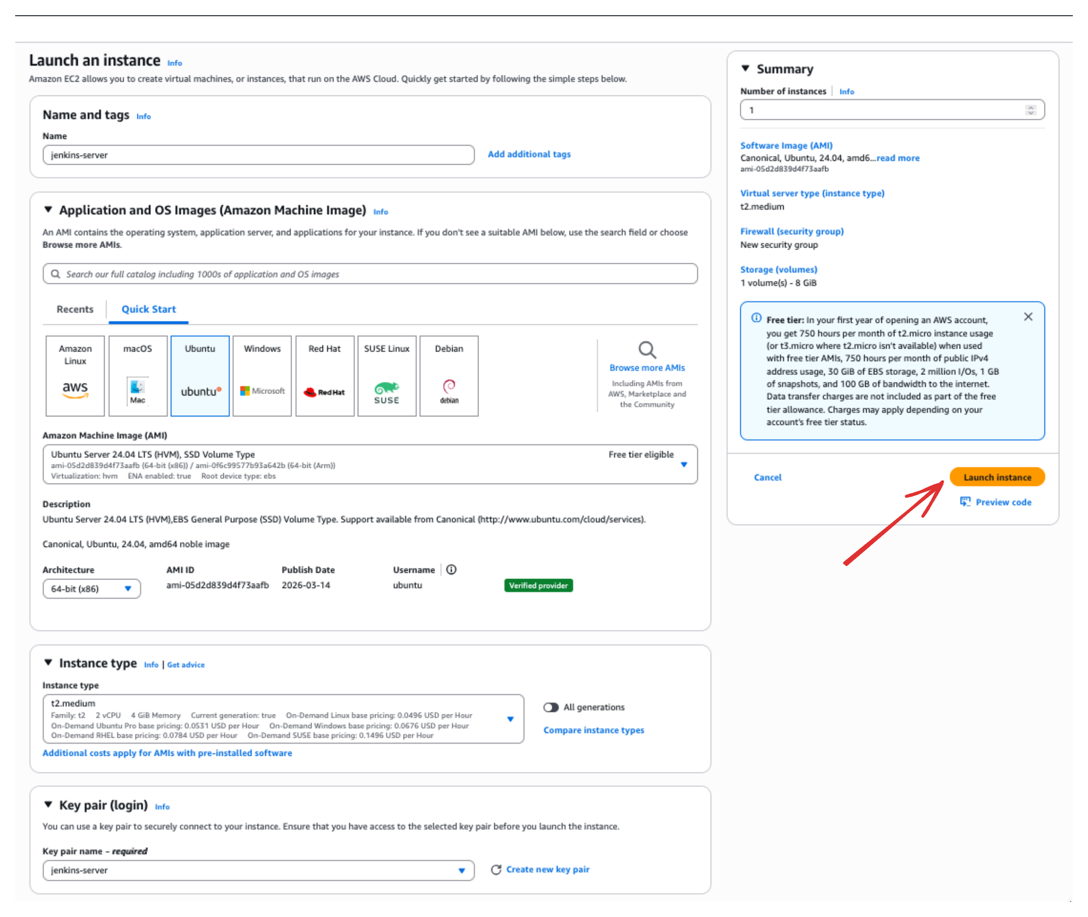 Verify instance type is t2.medium before launching