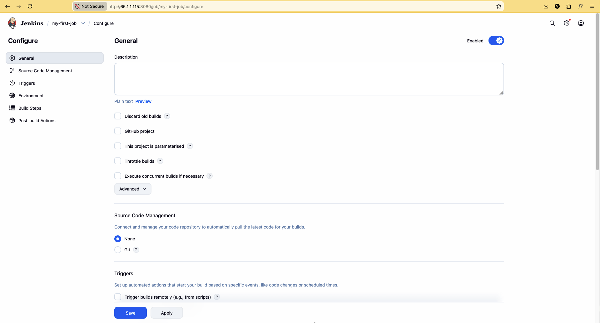 Source Code Management — Git repo URL and credentials