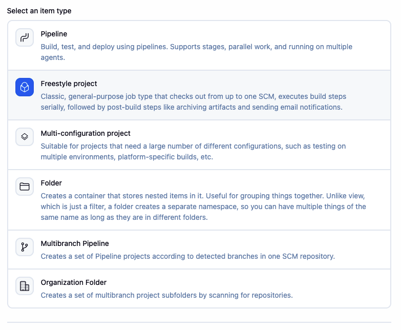Select Freestyle project — the simplest job type