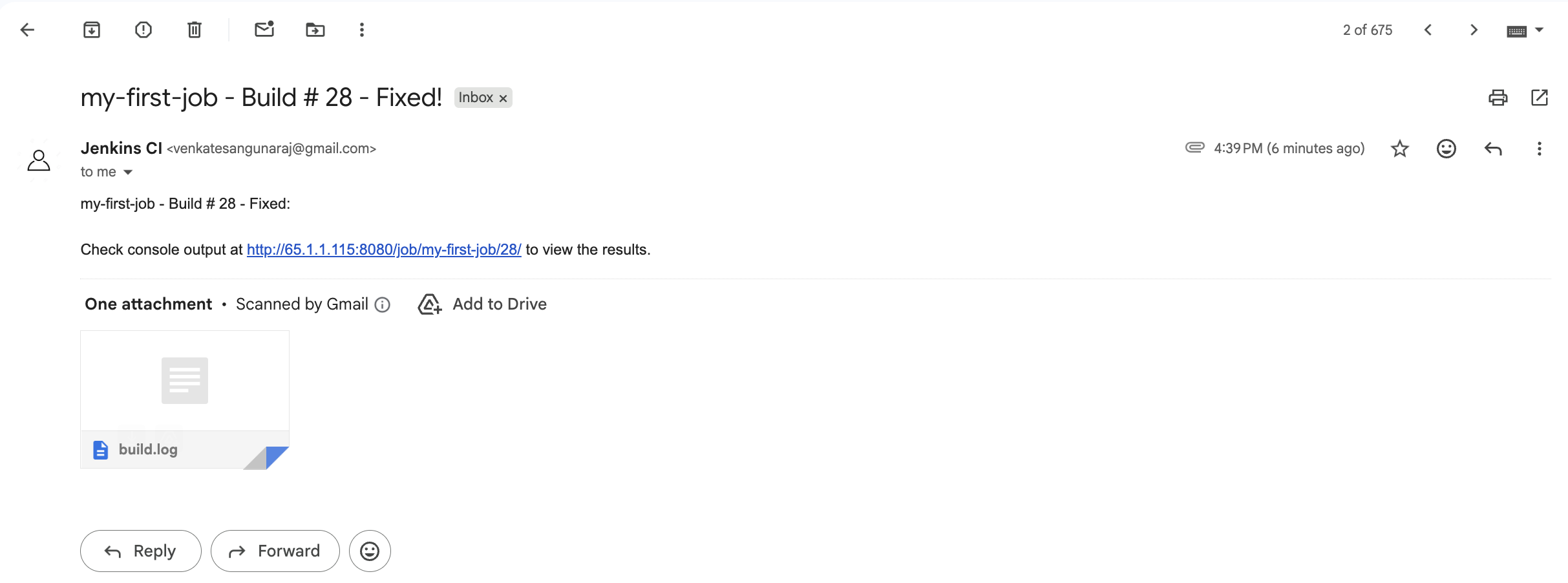 Success and failure emails from the Email Extension plugin