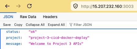 Deployed app reachable on the EC2 public IP