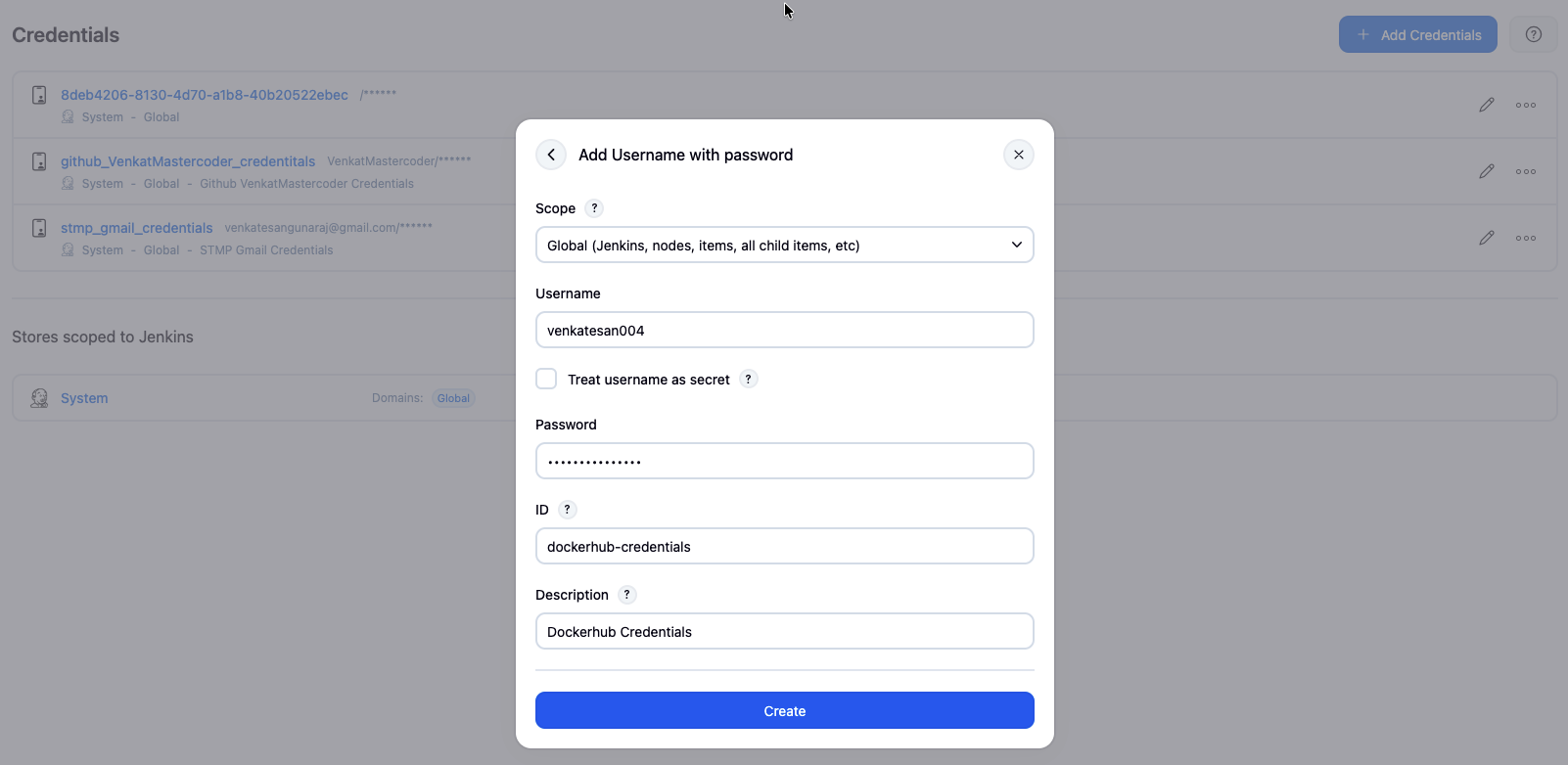 Docker Hub credentials stored as Username with password